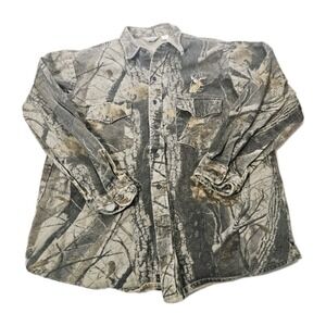 Vintage Winter Run Camo Button Up Long Sleeved Shirt Size XL Hunting Outdoor